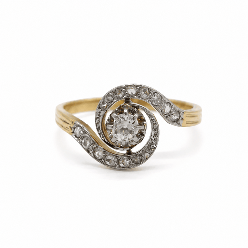 52 Bague tourbillon en or jaune et gris avec diamants 58 Facettes BAG-1108-014