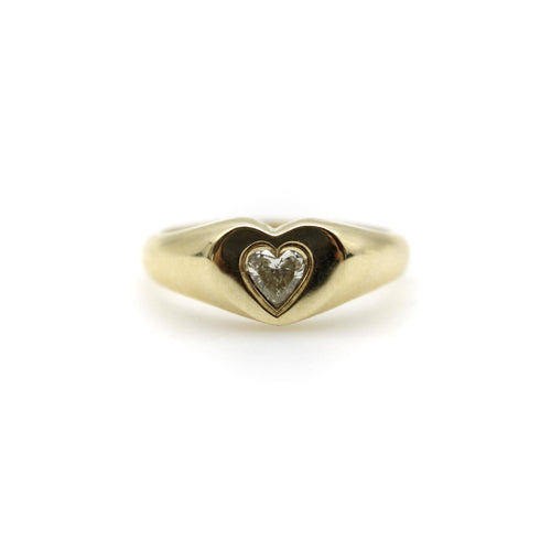 Bague 53 Signature - Chevalière cœur en or 14K et diamant cœur 58 Facettes 11187