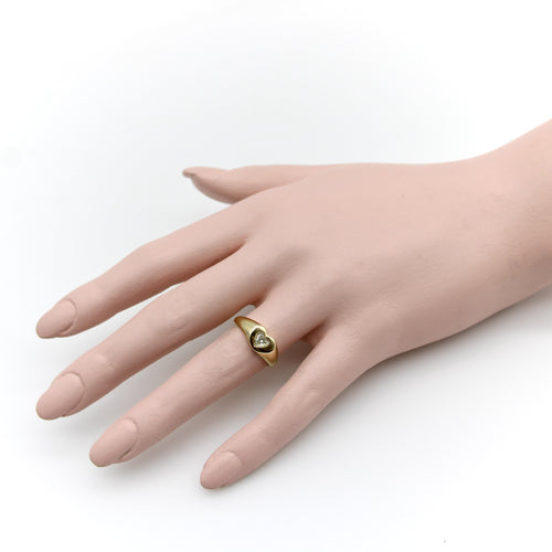 Bague 53 Signature - Chevalière cœur en or 14K et diamant cœur 58 Facettes 11187