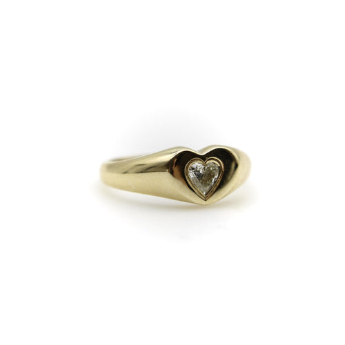 Bague 53 Signature - Chevalière cœur en or 14K et diamant cœur 58 Facettes 11187