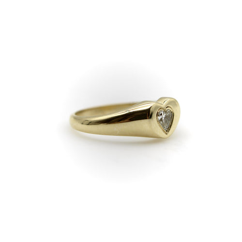 Bague 53 Signature - Chevalière cœur en or 14K et diamant cœur 58 Facettes 11187