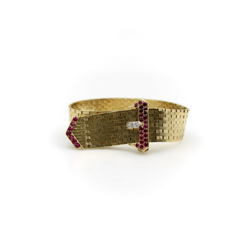 Bracelet Bracelet boucle rétro en or 14K, rubis et diamants 58 Facettes 11191