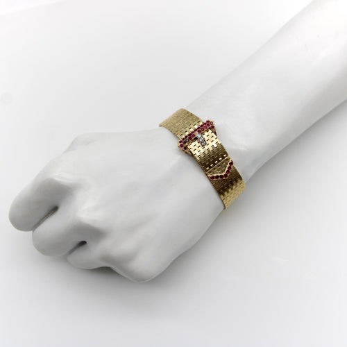 Bracelet Bracelet boucle rétro en or 14K, rubis et diamants 58 Facettes 11191