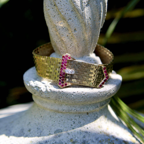 Bracelet Bracelet boucle rétro en or 14K, rubis et diamants 58 Facettes 11191