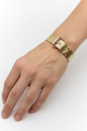 Bracelet Bracelet boucle rétro en or 14K, rubis et diamants 58 Facettes 11191