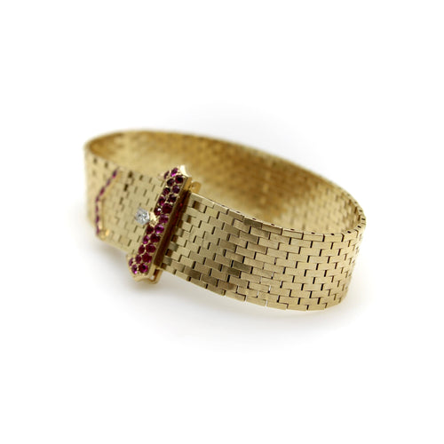 Bracelet Bracelet boucle rétro en or 14K, rubis et diamants 58 Facettes 11191