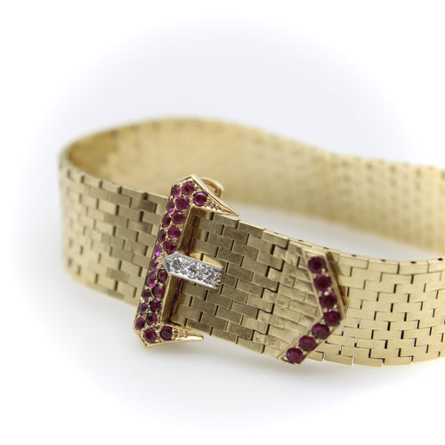 Bracelet Bracelet boucle rétro en or 14K, rubis et diamants 58 Facettes 11191