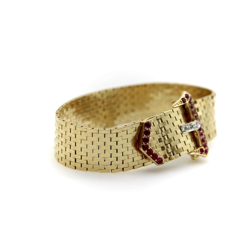 Bracelet Bracelet boucle rétro en or 14K, rubis et diamants 58 Facettes 11191