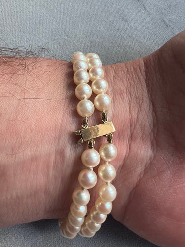 Bracelet 2 rangs de perles Akoya en or jaune 18K 58 Facettes Saane