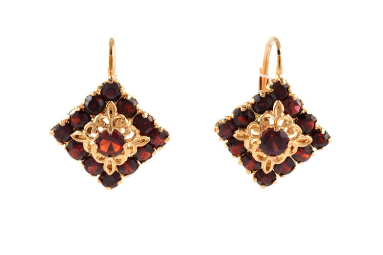 Années 50 - Boucles d'oreilles dormeuses en or jaune et grenats 58 Facettes 23873