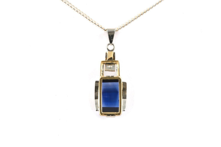 Art déco - Pendentif en or blanc, saphir de synthèse et diamants 58 Facettes B895