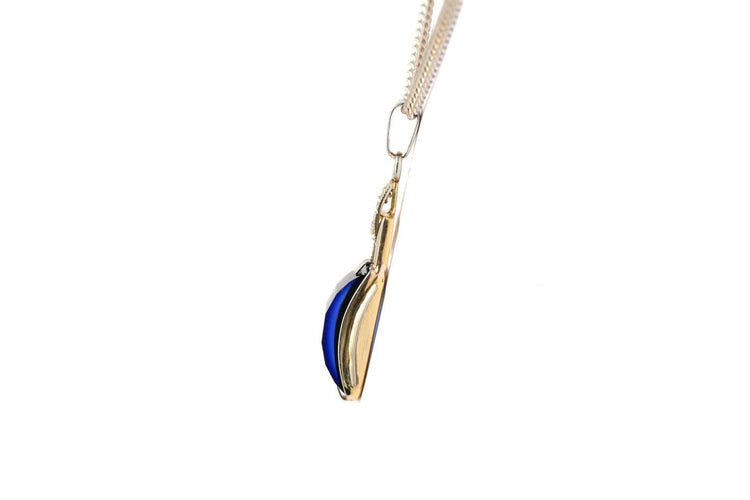 Art déco - Pendentif en or blanc, saphir de synthèse et diamants 58 Facettes B895