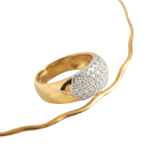 60 Bague large en or jaune 585 avec diamants 58 Facettes HJ062619