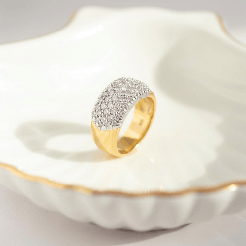 60 Bague large en or jaune 585 avec diamants 58 Facettes HJ062619
