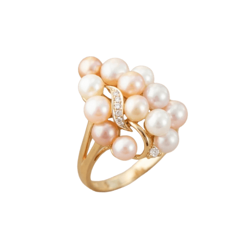 Bague grappe de perles en or jaune 585 et diamants 58 Facettes HJ062639