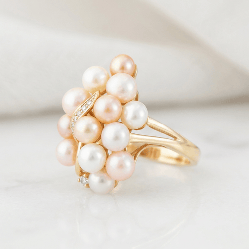 Bague grappe de perles en or jaune 585 et diamants 58 Facettes HJ062639
