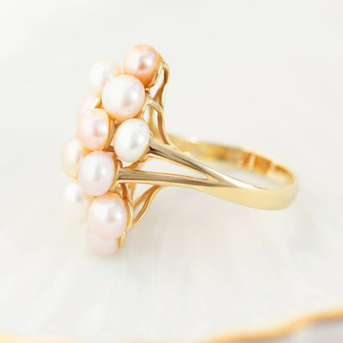 Bague grappe de perles en or jaune 585 et diamants 58 Facettes HJ062639