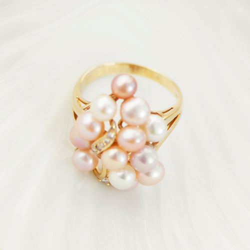 Bague grappe de perles en or jaune 585 et diamants 58 Facettes HJ062639