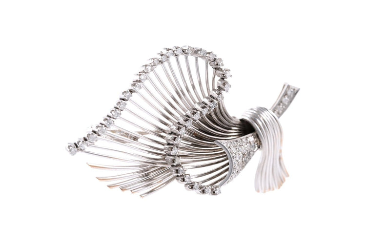 Broche Années 50 - Broche en or blanc 18 carats et diamants 8/8 58 Facettes 23899