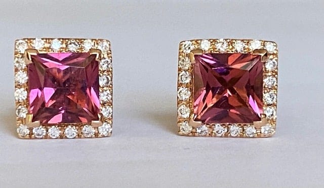 Fred Moes - Boucles d'oreilles en or rose, tourmalines et diamants 58 Facettes earrings