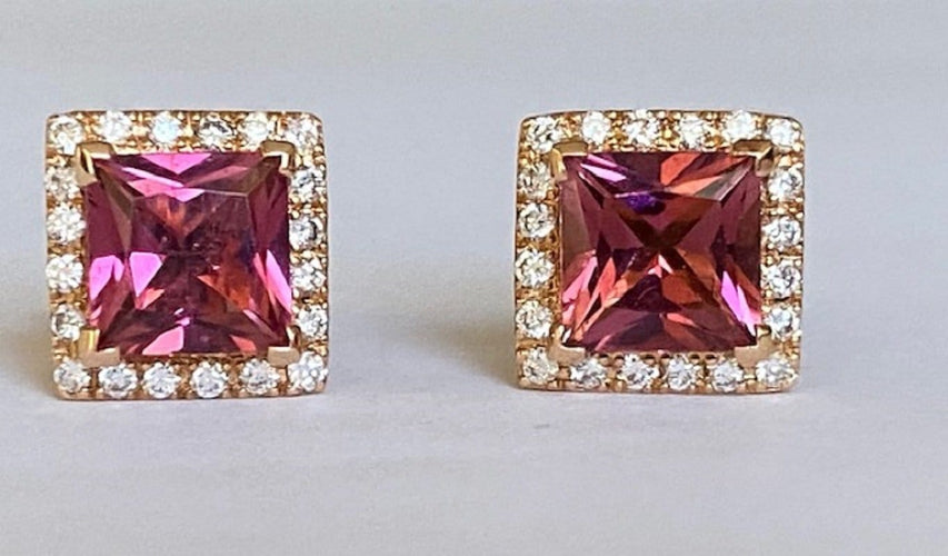 Fred Moes - Boucles d'oreilles en or rose, tourmalines et diamants 58 Facettes earrings
