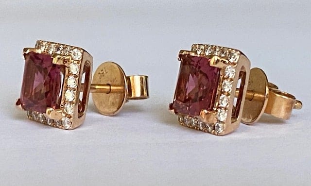 Fred Moes - Boucles d'oreilles en or rose, tourmalines et diamants 58 Facettes earrings