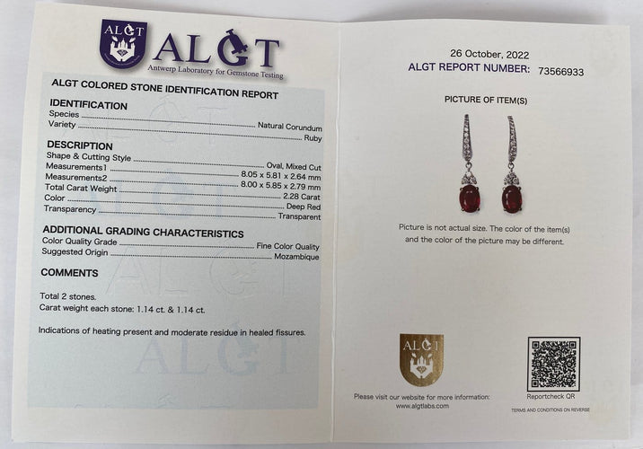 ALGT - Boucles d'oreilles en or blanc avec rubis et diamants 58 Facettes earrings