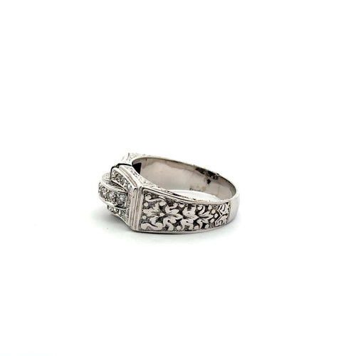 58 Art déco - Chevalière en or blanc 18 carats et diamants 58 Facettes 50493
