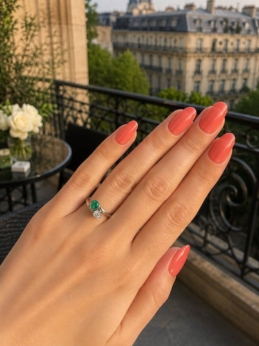 56 Green Passion - Bague Toi et Moi en or blanc, émeraude et diamant 58 Facettes 50495