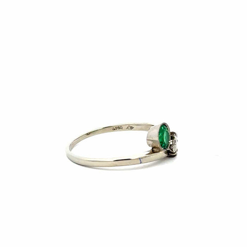 56 Green Passion - Bague Toi et Moi en or blanc, émeraude et diamant 58 Facettes 50495