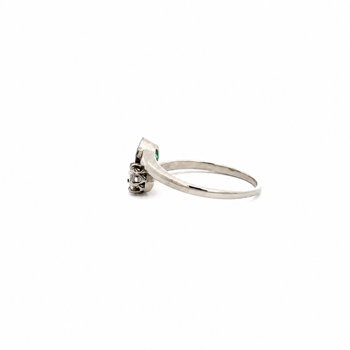 56 Green Passion - Bague Toi et Moi en or blanc, émeraude et diamant 58 Facettes 50495