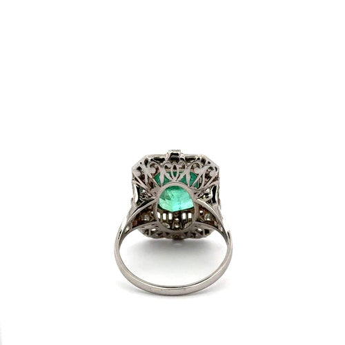 55 The Crown of Muzu - Bague Art déco en or blanc, émeraude et diamants 58 Facettes 50496