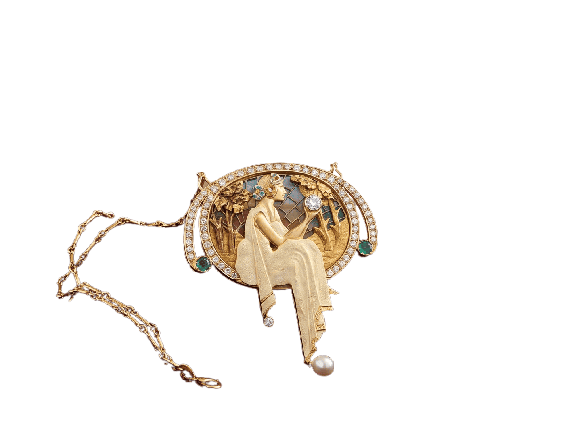 Collier Belle Époque - Collier ras-du-cou convertible en or jaune, diamants et émeraudes 58 Facettes D18