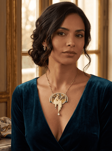 Collier Belle Époque - Collier ras-du-cou convertible en or jaune, diamants et émeraudes 58 Facettes D18