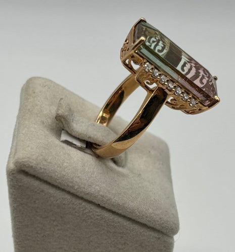 54 Bague tourmaline « melon d'eau » en or jaune et diamants 58 Facettes 323/791