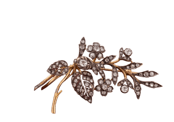 Broche Broche florale ancienne en or et argent sertie de diamants 58 Facettes B29