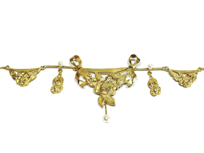 Collier drapé en or champagne et perles 58 Facettes 1809856