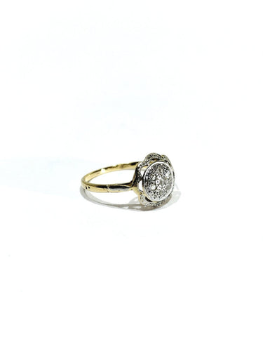 53 Bague en or jaune et or blanc 18 carats et diamants taille rose 58 Facettes 1809863