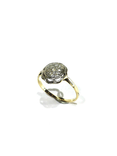 53 Bague en or jaune et or blanc 18 carats et diamants taille rose 58 Facettes 1809863