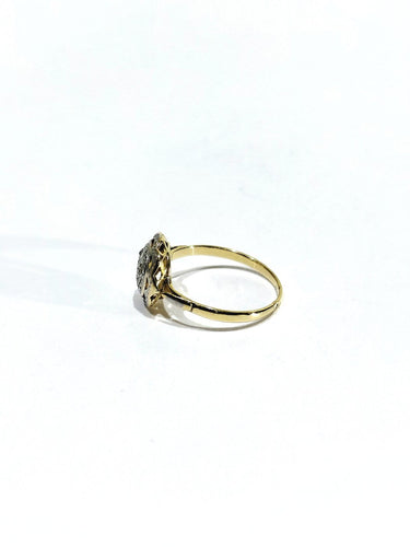 53 Bague en or jaune et or blanc 18 carats et diamants taille rose 58 Facettes 1809863