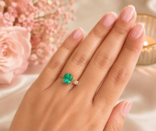 Bague 52 Bague en or jaune avec émeraude colombienne et diamant 58 Facettes 50498