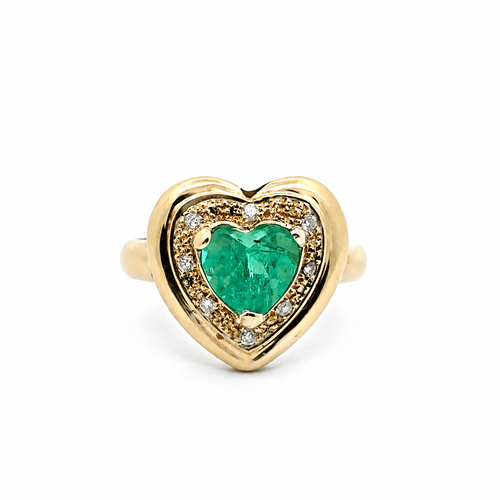 Bague 52 Bague cœur en or jaune, émeraude colombienne et diamants 58 Facettes 50500