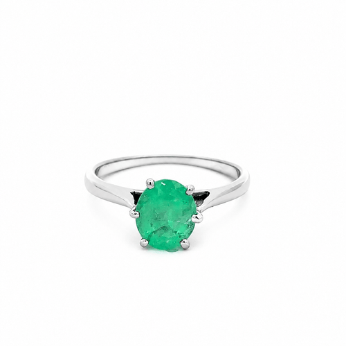 Bague 52 Bague solitaire en or blanc 18 ct et émeraude colombienne 58 Facettes 50501