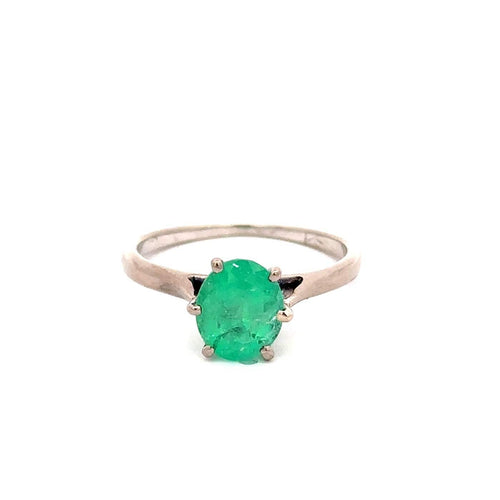 Bague 52 Bague solitaire en or blanc 18 ct et émeraude colombienne 58 Facettes 50501