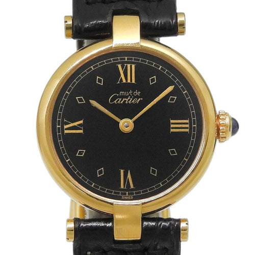 Montre Cartier Must Vendôme - Montre vermeil et cuir noir 58 Facettes v82k812cmo