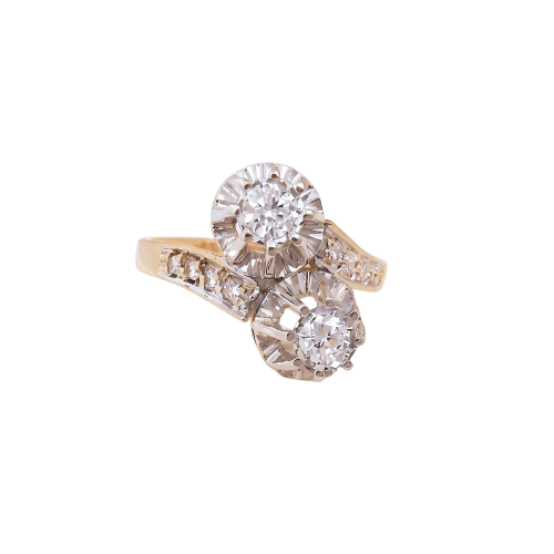 Bague 54 Bague toi et moi vintage en or 18K deux tons et diamants 58 Facettes 1795