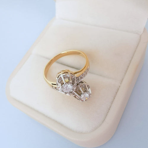 Bague 54 Bague toi et moi vintage en or 18K deux tons et diamants 58 Facettes 1795