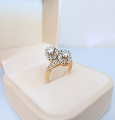54 Bague toi et moi vintage en or 18K deux tons et diamants 58 Facettes 1795