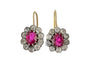 Boucles d'oreilles fleurs en or jaune, diamants et rubis synthétiques 58 Facettes 10716