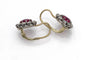 Boucles d'oreilles fleurs en or jaune, diamants et rubis synthétiques 58 Facettes 10716